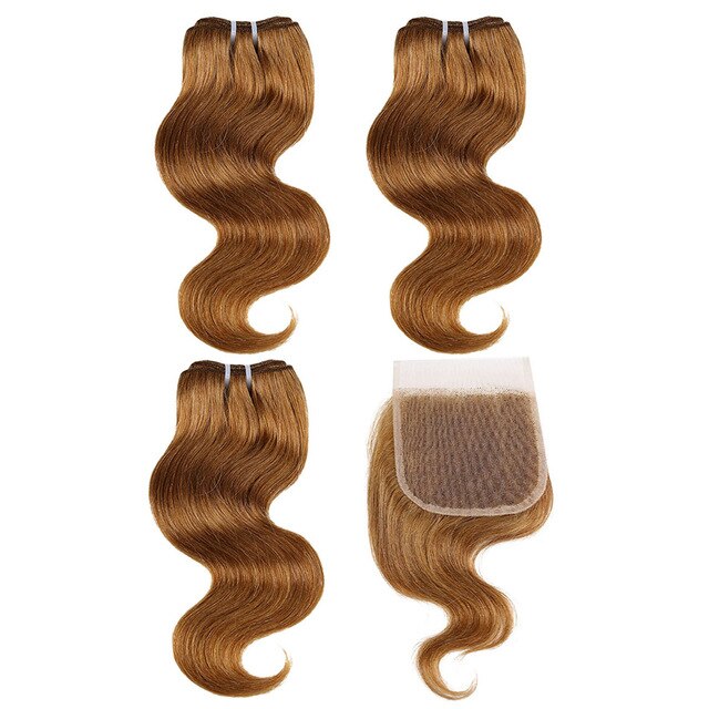 BHF 100% Human Hair Body Wave 3 bundles with closure Brazilian Remy Blonde Short Bob Wig Style 50g per bundle - Bianca's hair and beauty supply