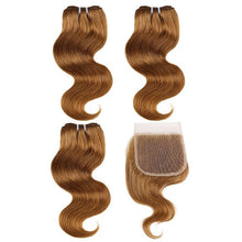 Load image into Gallery viewer, BHF 100% Human Hair Body Wave 3 bundles with closure Brazilian Remy Blonde Short Bob Wig Style 50g per bundle - Bianca's hair and beauty supply
