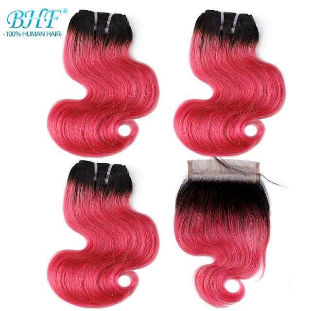 BHF 100% Human Hair Body Wave 3 bundles with closure Brazilian Remy Blonde Short Bob Wig Style 50g per bundle - Bianca's hair and beauty supply