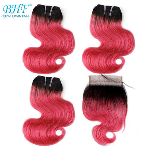 BHF 100% Human Hair Body Wave 3 bundles with closure Brazilian Remy Blonde Short Bob Wig Style 50g per bundle - Bianca's hair and beauty supply