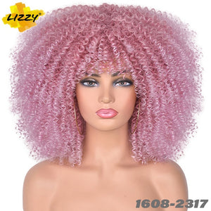 Short Hair Afro Kinky Curly Wigs With Bangs For Black Women African Synthetic Omber Glueless Cosplay Wigs High Temperature Lizzy - Bianca's hair and beauty supply