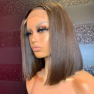 Jet Black Jet Black Blunt Cut Short Bob For Black Women With Middle Part Wig Lace Front Synthetic Wigs Cosply Wig Daily Wig - Bianca's hair and beauty supply