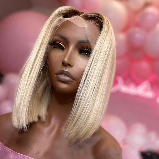 Jet Black Jet Black Blunt Cut Short Bob For Black Women With Middle Part Wig Lace Front Synthetic Wigs Cosply Wig Daily Wig - Bianca's hair and beauty supply