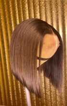 Load image into Gallery viewer, Jet Black Jet Black Blunt Cut Short Bob For Black Women With Middle Part Wig Lace Front Synthetic Wigs Cosply Wig Daily Wig - Bianca's hair and beauty supply
