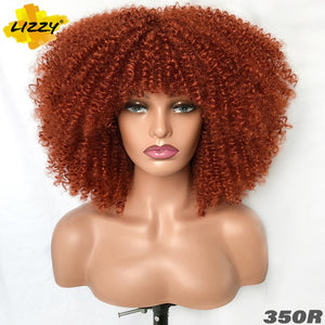 Short Hair Afro Kinky Curly Wigs With Bangs For Black Women African Synthetic Omber Glueless Cosplay Wigs High Temperature Lizzy - Bianca's hair and beauty supply