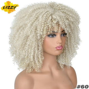 Short Hair Afro Kinky Curly Wigs With Bangs For Black Women African Synthetic Omber Glueless Cosplay Wigs High Temperature Lizzy - Bianca's hair and beauty supply