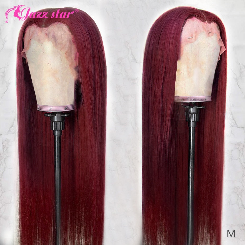 Burgundy Straight 4x4 Lace Closure Wig Human Hair Wigs for Women Pre-Plucked 99J T Part Lace Wig Human Hair Non-Remy Jazz Star - Bianca's hair and beauty supply