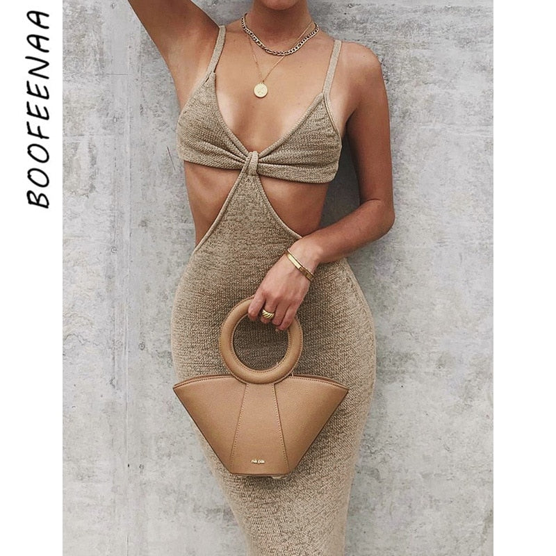 BOOFEENAA Vacation Knitted Maxi Dresses for Women Summer 2021 Elegant Sexy Party Cut Out Backless Bodycon Dress C69-BH27 - Bianca's hair and beauty supply