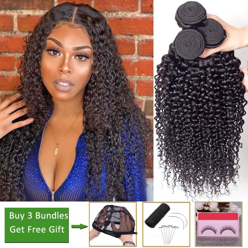 Afro Kinky Curly Hair 3 Bundles Deals Human Hair Bundles Bundles Peruvian Brazilian Hair Weave Bundles non-remy Hair Extension - Bianca's hair and beauty supply