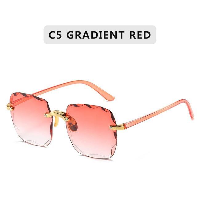 2021 Square Rimless Sunglasses Women Luxury Brand Designer Summer Red Glasses Fashion Sun glasses For Men UV400 Shades Oculos - Bianca's hair and beauty supply