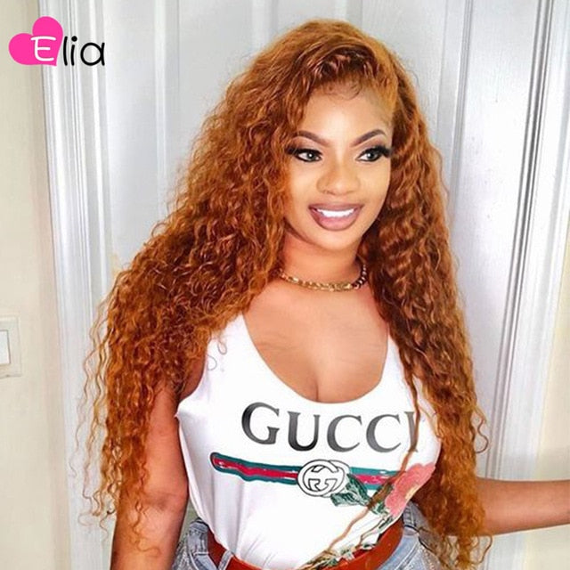 Elia T1B Orange Ginger Red Colored Lace Frontal Wig  Kinky Curly Wigs For Black Women Wigs Brazilian 100% Human Hair Soft 2021 - Bianca's hair and beauty supply