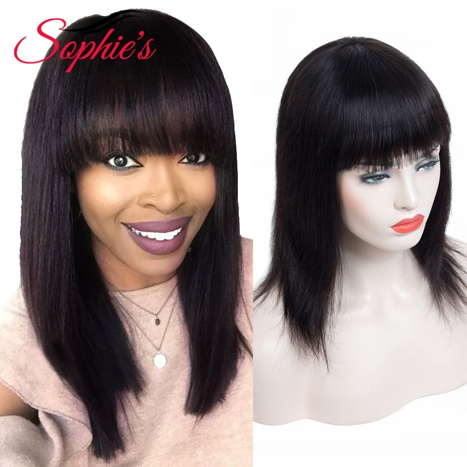 Sophie's Straight Wigs Remy Brazilian Human Hair For Women 100% Human Hair Machine Made No Smell 10 Inch,1B ,#4,99J - Bianca's hair and beauty supply