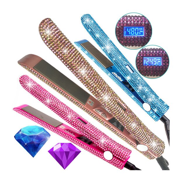 Professional Crystal Hair Flat Iron LCD Digital Display Titanium Plate Diamond Sparkling Rhinestones Hair Straighteners Tools - Bianca's hair and beauty supply