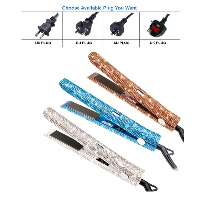 Professional Crystal Hair Flat Iron LCD Digital Display Titanium Plate Diamond Sparkling Rhinestones Hair Straighteners Tools - Bianca's hair and beauty supply