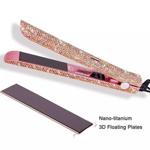 Professional Crystal Hair Flat Iron LCD Digital Display Titanium Plate Diamond Sparkling Rhinestones Hair Straighteners Tools - Bianca's hair and beauty supply