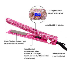 Professional Crystal Hair Flat Iron LCD Digital Display Titanium Plate Diamond Sparkling Rhinestones Hair Straighteners Tools - Bianca's hair and beauty supply