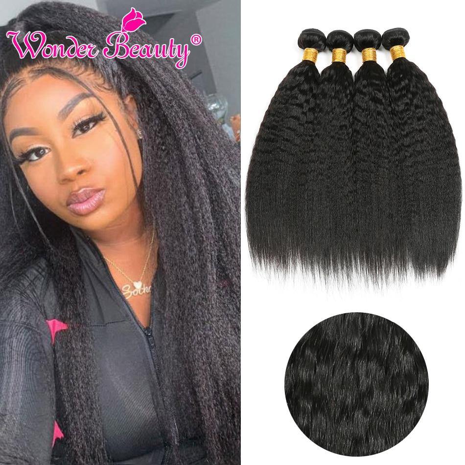 Kinky Straight Bundles Wonder Beauty Remy Hair Extensions 30 inch Human Hair Brazilian Hair Weave Bundles 1/3/4 Bundles Deal - Bianca's hair and beauty supply