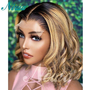 Newa Short Bob Wig Lace Front Human Hair Wigs For Women 13x6 Ombre Brazilian Lace Front Wig Highlight Wavy 4x4 Lace Closure Wig - Bianca's hair and beauty supply