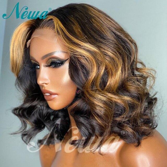 Newa Short Bob Wig Lace Front Human Hair Wigs For Women 13x6 Ombre Brazilian Lace Front Wig Highlight Wavy 4x4 Lace Closure Wig - Bianca's hair and beauty supply