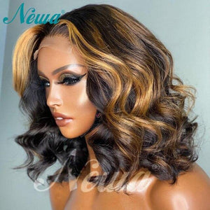 Newa Short Bob Wig Lace Front Human Hair Wigs For Women 13x6 Ombre Brazilian Lace Front Wig Highlight Wavy 4x4 Lace Closure Wig - Bianca's hair and beauty supply