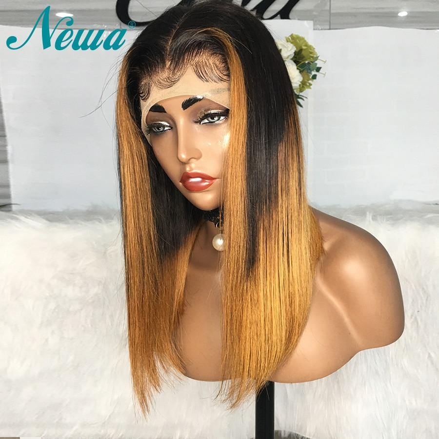 Ombre Lace Front Human Hair Wigs Pre Plucked Bleached Knots Short Bob Lace Front Wigs Newa 13x6 Straight Remy Human Hair Wigs - Bianca's hair and beauty supply