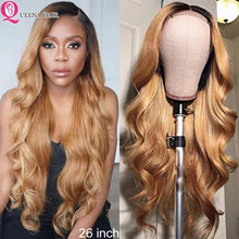 Load image into Gallery viewer, Honey Blonde Lace Front Wigs Ombre Human Hair Wig 1B/27 Brown Ombre Body Wave Wig 180% Peruvian Hair Wigs 4x4 Lace Closure Wig - Bianca's hair and beauty supply
