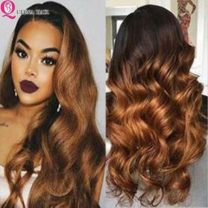 Honey Blonde Lace Front Wigs Ombre Human Hair Wig 1B/27 Brown Ombre Body Wave Wig 180% Peruvian Hair Wigs 4x4 Lace Closure Wig - Bianca's hair and beauty supply