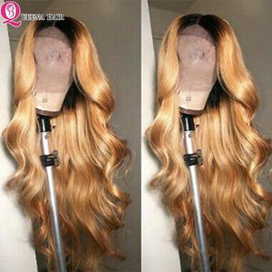 Honey Blonde Lace Front Wigs Ombre Human Hair Wig 1B/27 Brown Ombre Body Wave Wig 180% Peruvian Hair Wigs 4x4 Lace Closure Wig - Bianca's hair and beauty supply