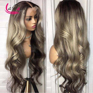 40 Inch 13x6 Highlight Ash Grey HD Lace Frontal Human Hair Wigs Ombre 613 Blonde Front Wig Full Body Wave Pre Plucked Woman 13x4 - Bianca's hair and beauty supply