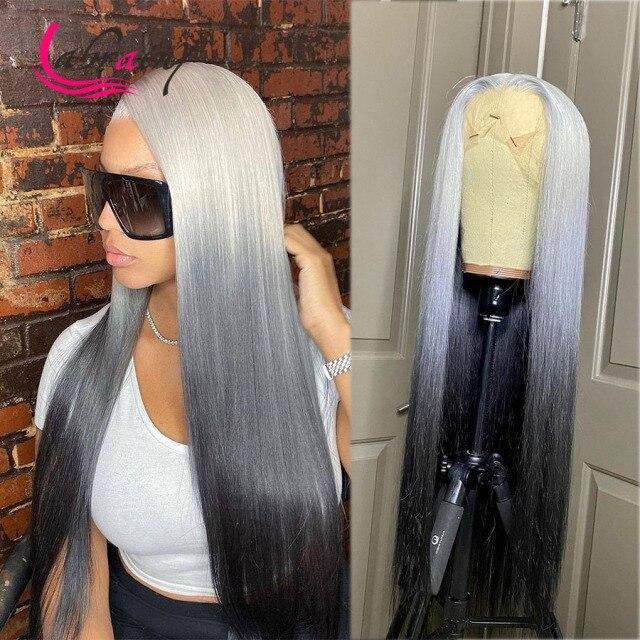 40 Inch 13x6 Highlight Ash Grey HD Lace Frontal Human Hair Wigs Ombre 613 Blonde Front Wig Full Body Wave Pre Plucked Woman 13x4 - Bianca's hair and beauty supply